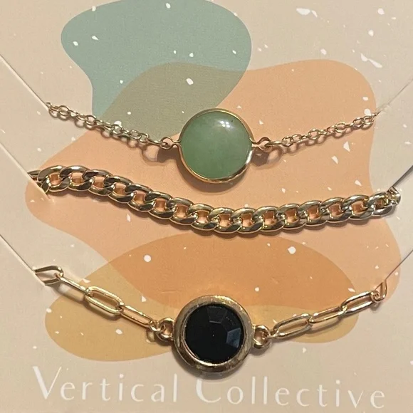 Vertical Collective 3 Gold-Plated Chain Bracelets Layering Set - Picture 1 of 4